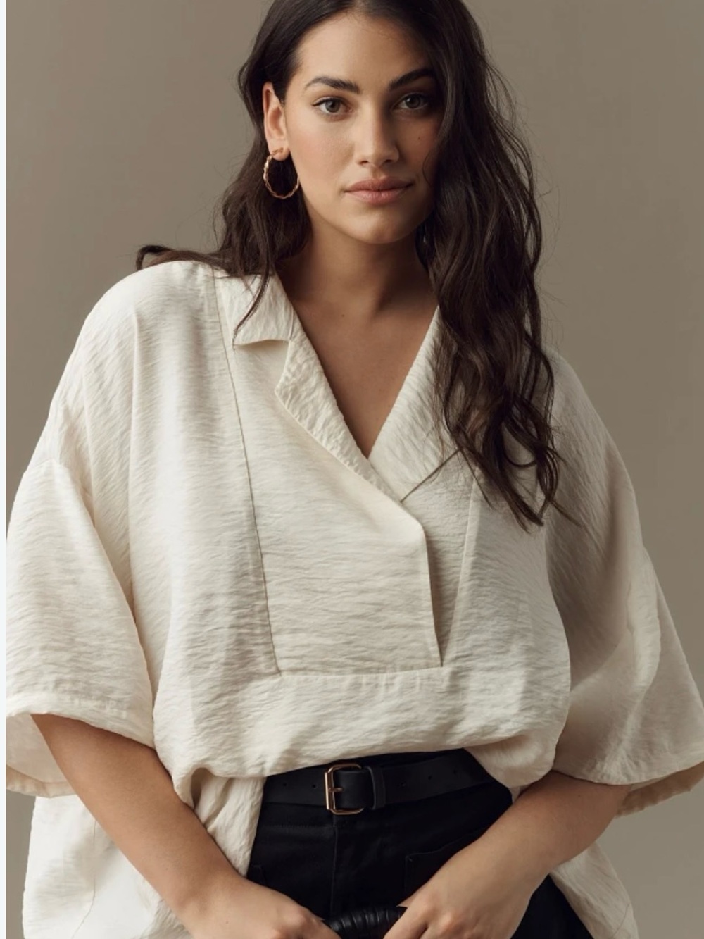Anthropologie Dylan Long Sleeved Wide Placket Top 3X Oatmeal Beige Plus Size